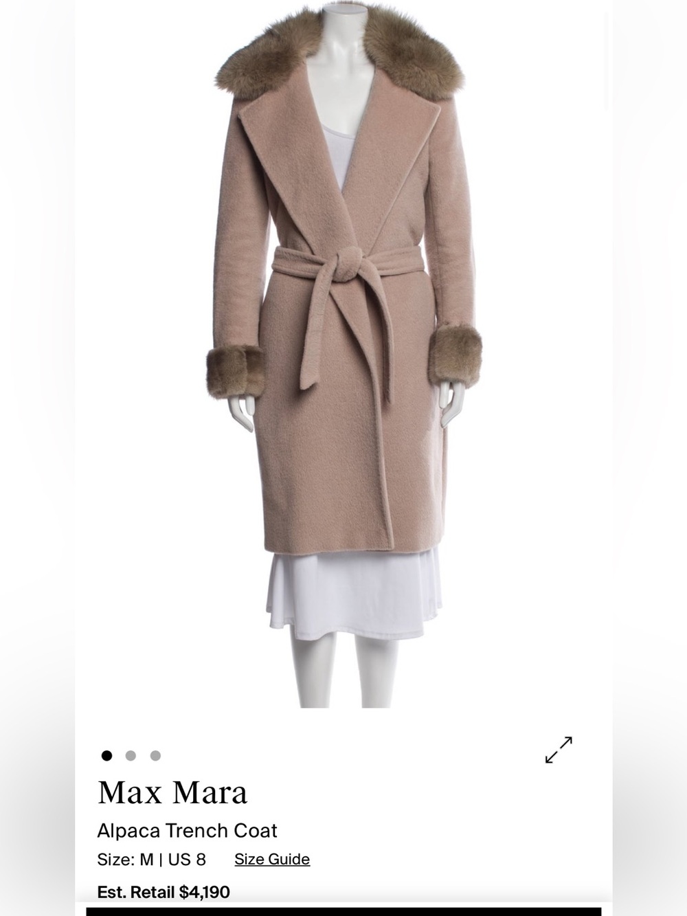 MaxMara Belted Wool  Coat with mink Fur Cuffs